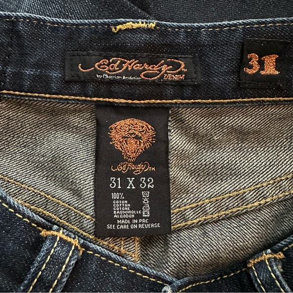 Vtg Y2K Ed Hardy Christian Audigier Jeans Button Fly Blue 31x32 Embroidery Logo - Picture 4 of 8